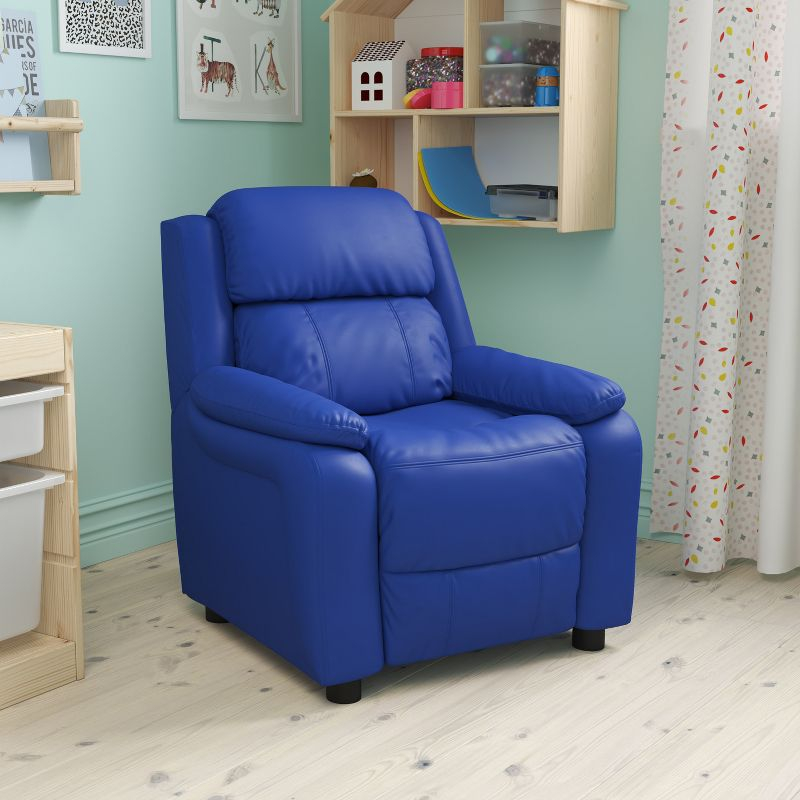 Flash Furniture Charlie Deluxe Padded Contemporary Blue Vinyl Kids Recliner with Storage Arms