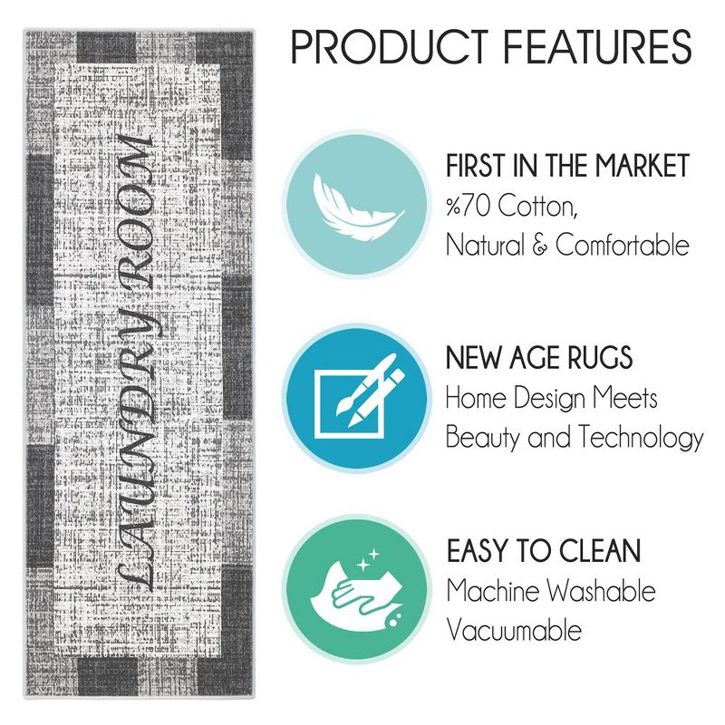 SUSSEXHOME Washable Indoor Laundry Room Rug Runner - 70 % Cotton Kitchen Floor Mat[Gray&White]