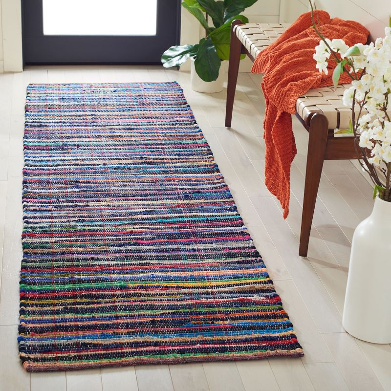 Rag Runner Rug RAR240 Hand Woven Runner Rug - Blue/Multi - 2'3"x10' - Safavieh.
