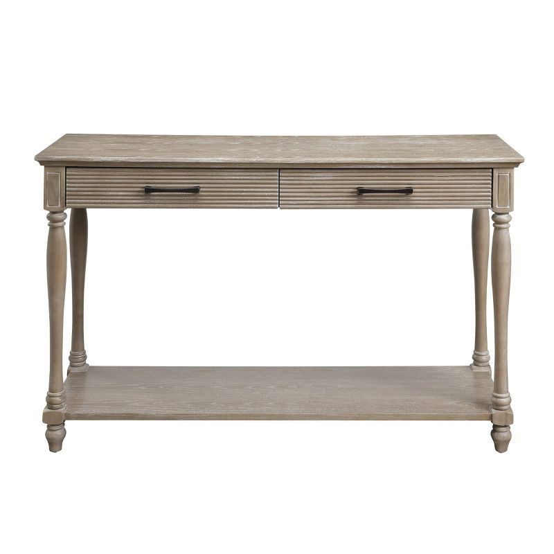 Acme Furniture Ariolo Sofa Table Antique White: Rectangular Entryway Table with Drawer, Wood Frame & MDF Top