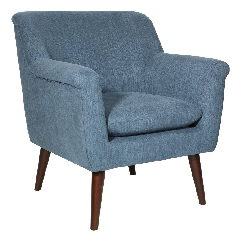 Dane Accent Chair with Dark Coffee Finish Legs Blue Steel - OSP Home Furnishings: Mid-Century Modern, Polyester, Wood Frame