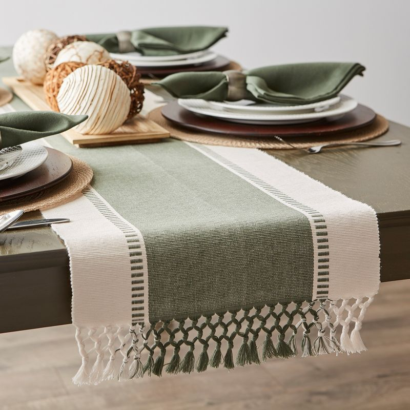 Design Imports  Ribbed Dobby Stripe Table Runner, Artichoke Green, 13X108"