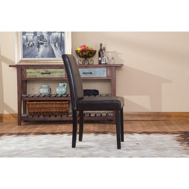 Roundhill Urban Style Solid Wood Faux Leather Parsons Chair, Brown, Set of 2