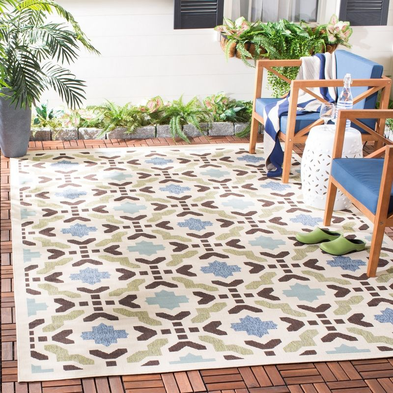 Veranda VER080 Power Loomed Indoor/Outdoor Area Rug - Cream/Aqua - 6'7"x9'6" - Safavieh.