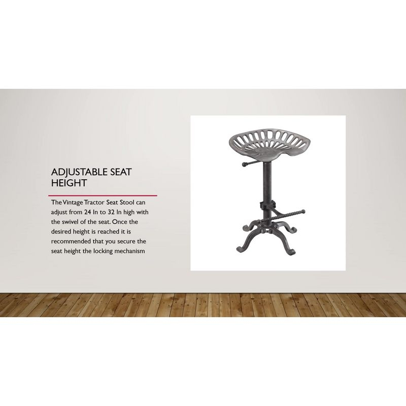 Carolina Living Adjustable Tractor Seat Counter Height Barstool Black: Vintage Style, Iron Base, 22-33" Height