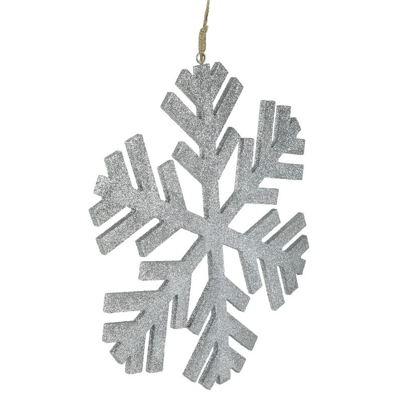 Northlight Glitter Drenched Wooden Snowflake Christmas Ornament - 11.75" - Silver Tone