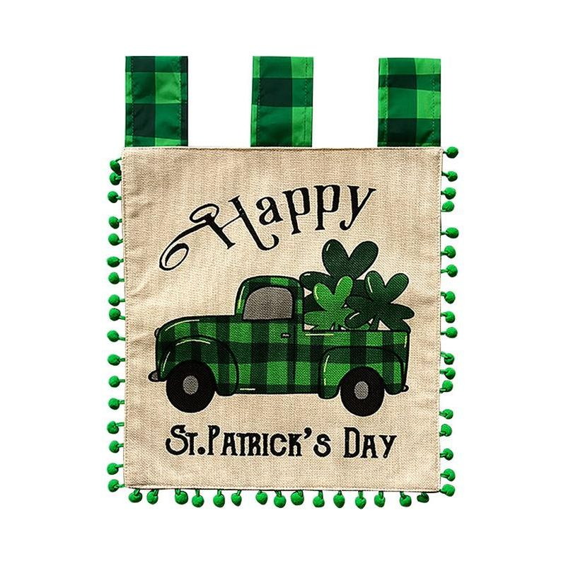 Briarwood Lane Happy St. Patrick's Day Checkered Truck Burlap Garden Flag 18" x 12.5"