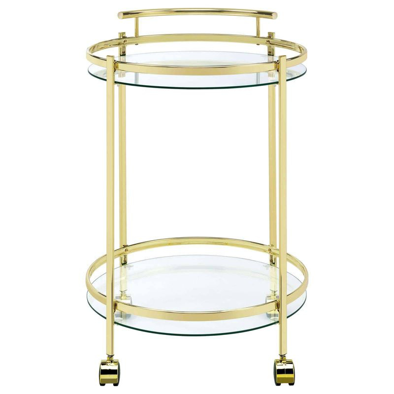 Coaster Chrissy Modern 2 Tier Round Glass Bar Cart Brass