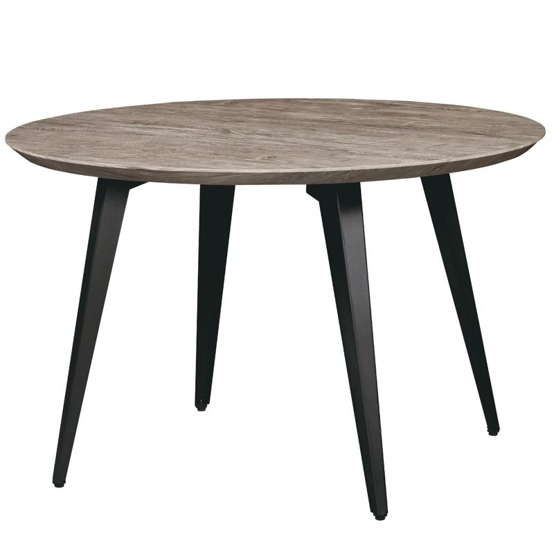 LeisureMod Ravenna Modern Round Wood 47" Dining Table with Metal Legs - Sleek Design, Perfect for Dining Rooms, Weathered Oak