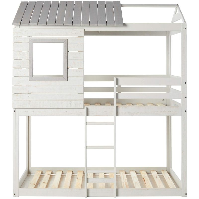 Donco Kids Deer Blind Twin Over Twin Rustic Grey House Bunkbed