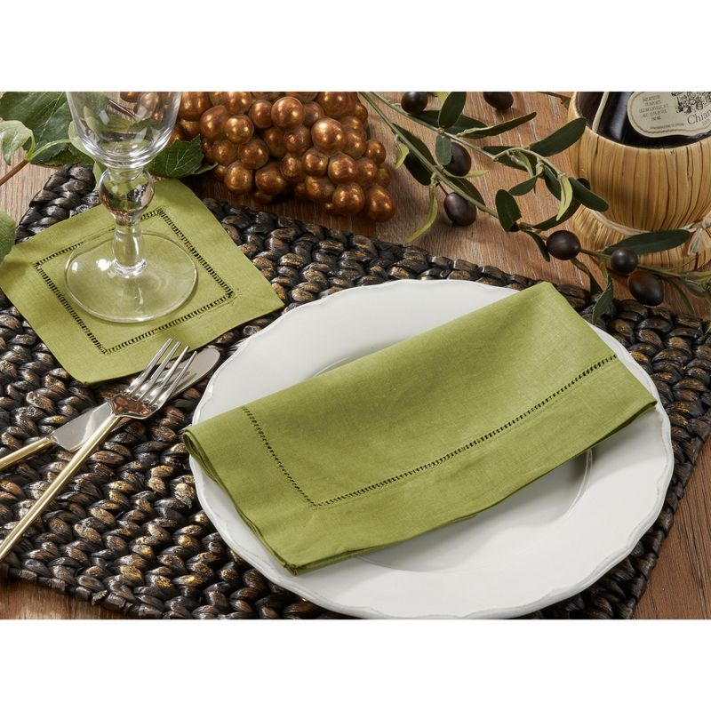 Saro Lifestyle Hemstitch Cocktail Napkin (Set of 12), 6"x6", Kiwi