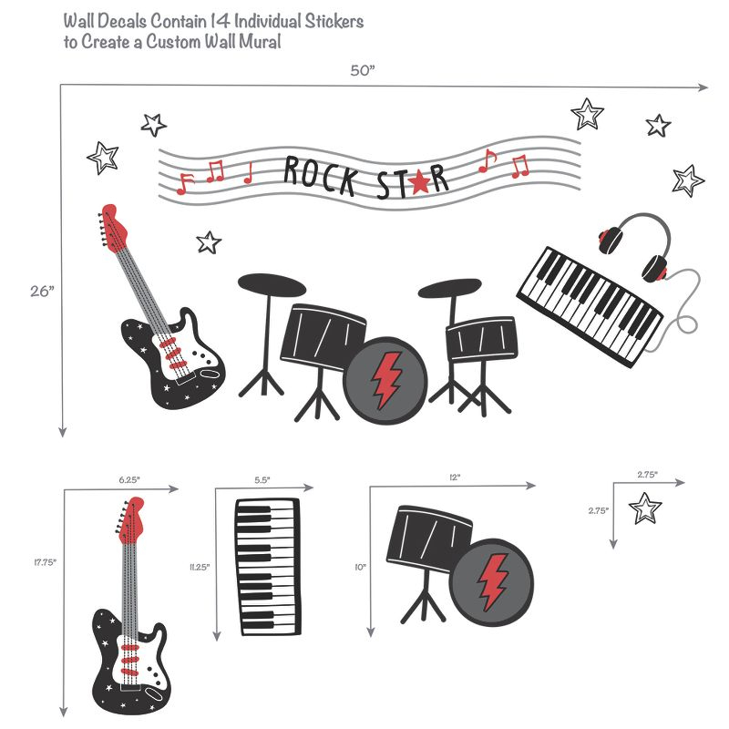 Lambs & Ivy Rock Star Musical Instruments Wall Decals/Stickers - Drums/Guitar