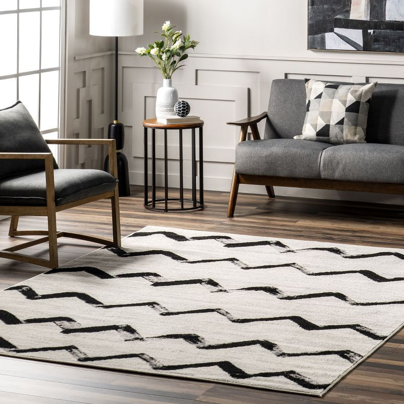 Nuloom Addison Chevron 9x12 Indoor Area Rug for Living Room Bedroom Dining Room Kitchen, Grey/Ivory