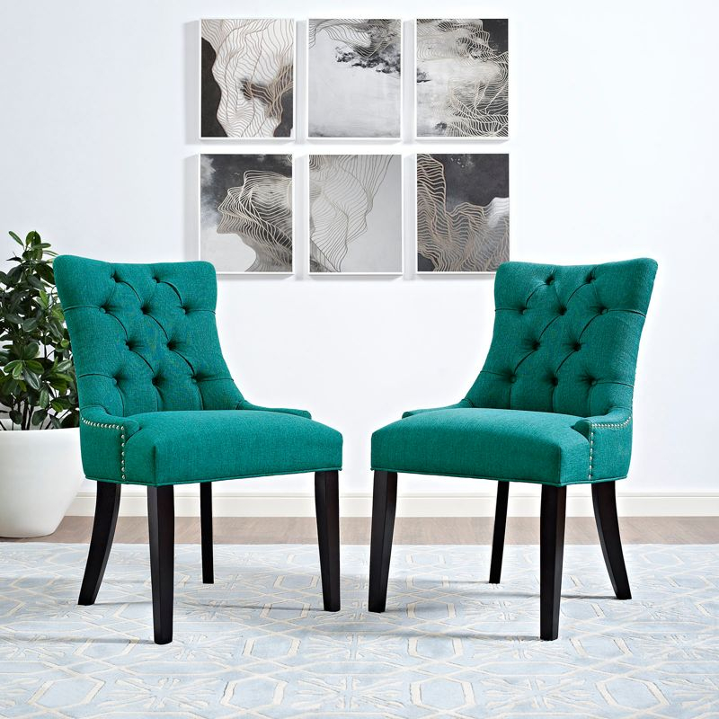 Regent Fabric Dining Chair Teal - Modway: Elegant Tufted Design, Nailhead Trim, Foam Padded