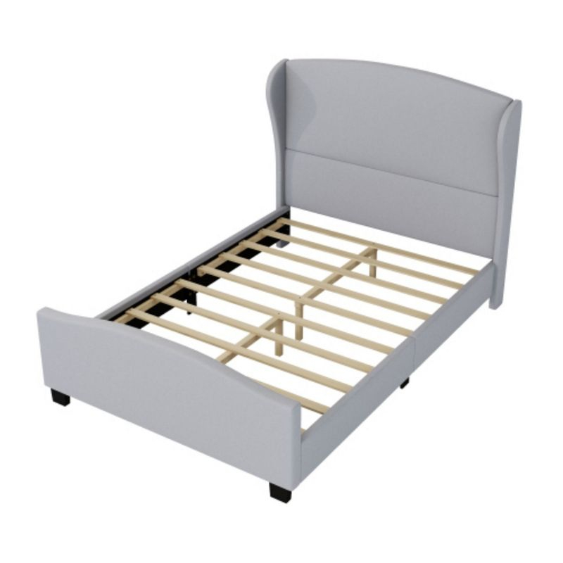 Queen Size 51" High Headboard Wingback Linen Upholstered Bed No Box Spring Needed, Gray