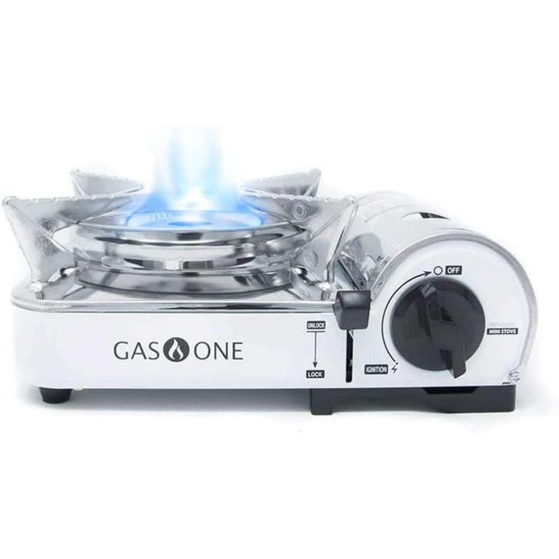GasOne Emergency Gear Camping Mini Butane Portable Gas Stove with Carrying Case, Stainless Steel, White, GS-800
