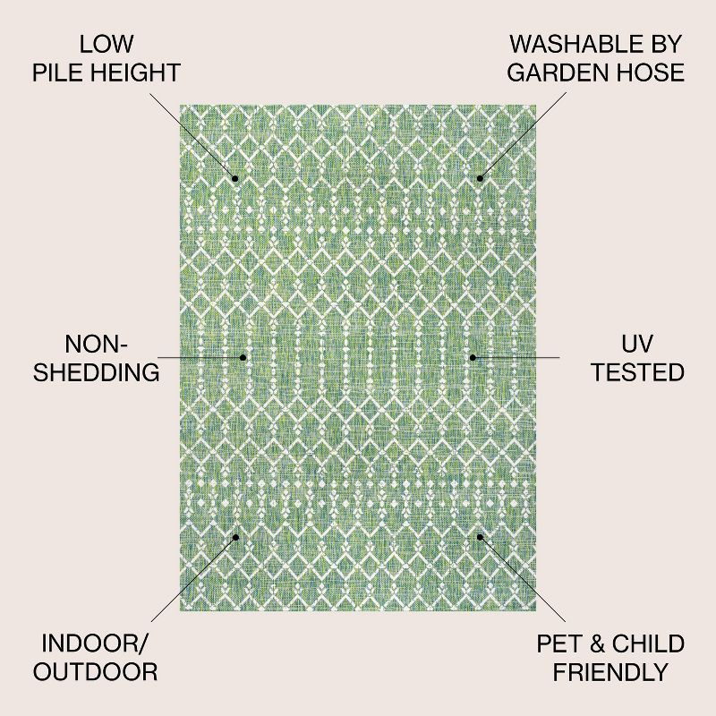 3' x 5' Ourika Moroccan Geometric Textured Weave Indoor/Outdoor Area Rug, Green/Cream - JONATHAN Y