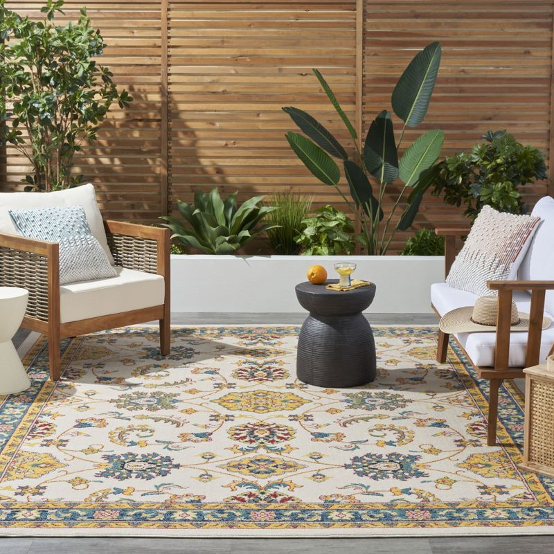 Nourison Essentials Floral Persian Indoor Outdoor Rug Ivory Gold 8' x 10'