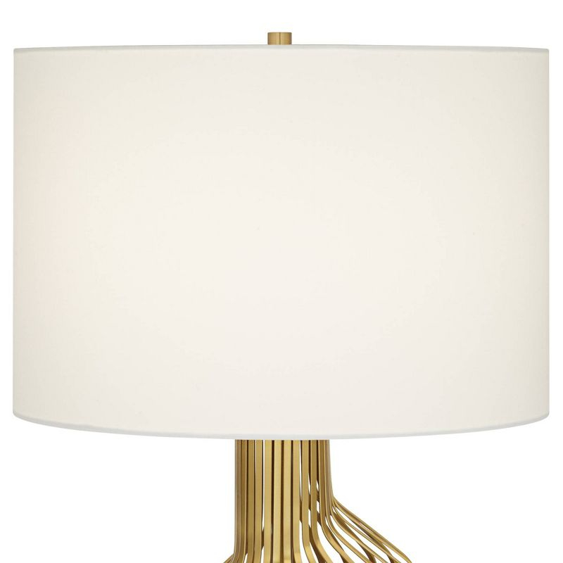 Possini Euro Design Cyclone 30" Tall Large Modern Glam Luxury End Table Lamp Gold Finish Metal Marble Single White Shade Living Room Bedroom Bedside
