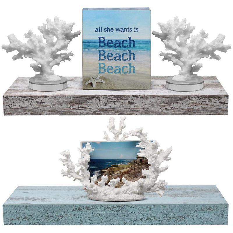 2 Pack 16 Inch Sorbus Coastal Rectangle Floating Shelves - for Home Décor to Display Trophies, Books, Frames, and more (Rustic Blue Gray)