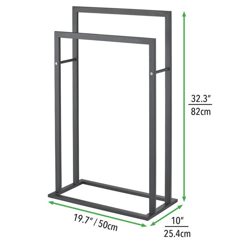 mDesign Metal Tall 2-Tier Free-standing Bathroom Towel Rack  - Matte Black