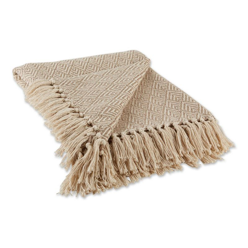 50"x60" Diamond Throw Blanket Stone Brown - Design Imports: Hypoallergenic, Midweight Cotton, Machine Washable