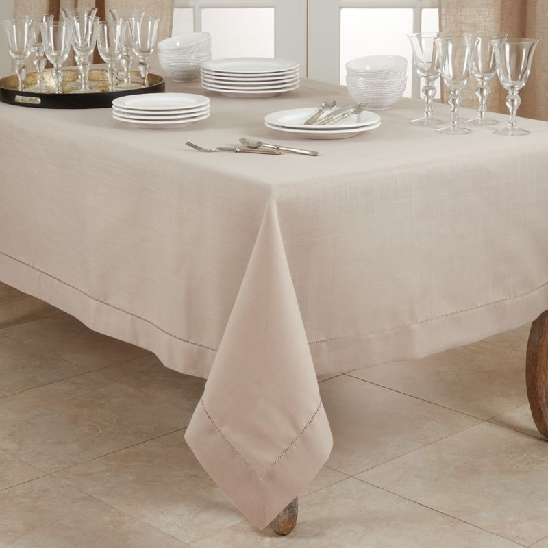 Saro Lifestyle Tablecloth With Hemstitch Border Design, 84", Brown
