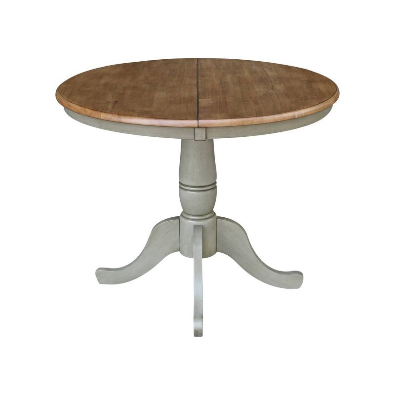 Kyle Round Top Pedestal Drop Leaf Dining Table Hickory Brown/Stone Gray - International Concepts: Solid Wood, Mid-Century Modern
