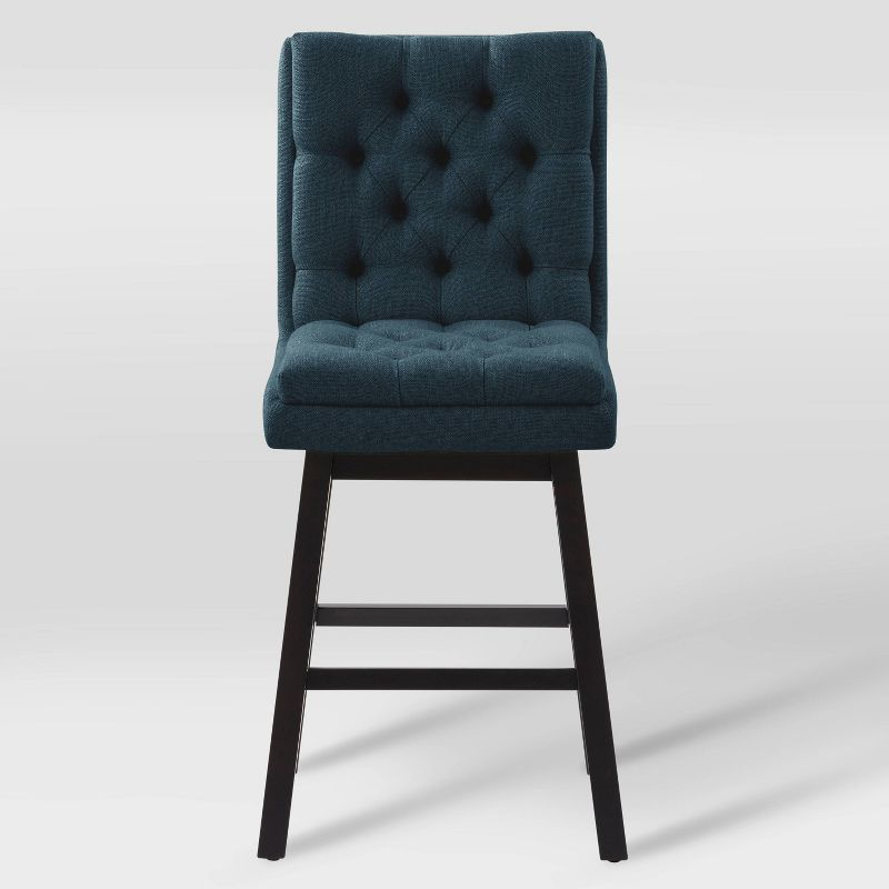 Set of 2 Boston Tufted Fabric Barstools Navy Blue - CorLiving: Counter Height, Rubberwood Legs, Padded Back