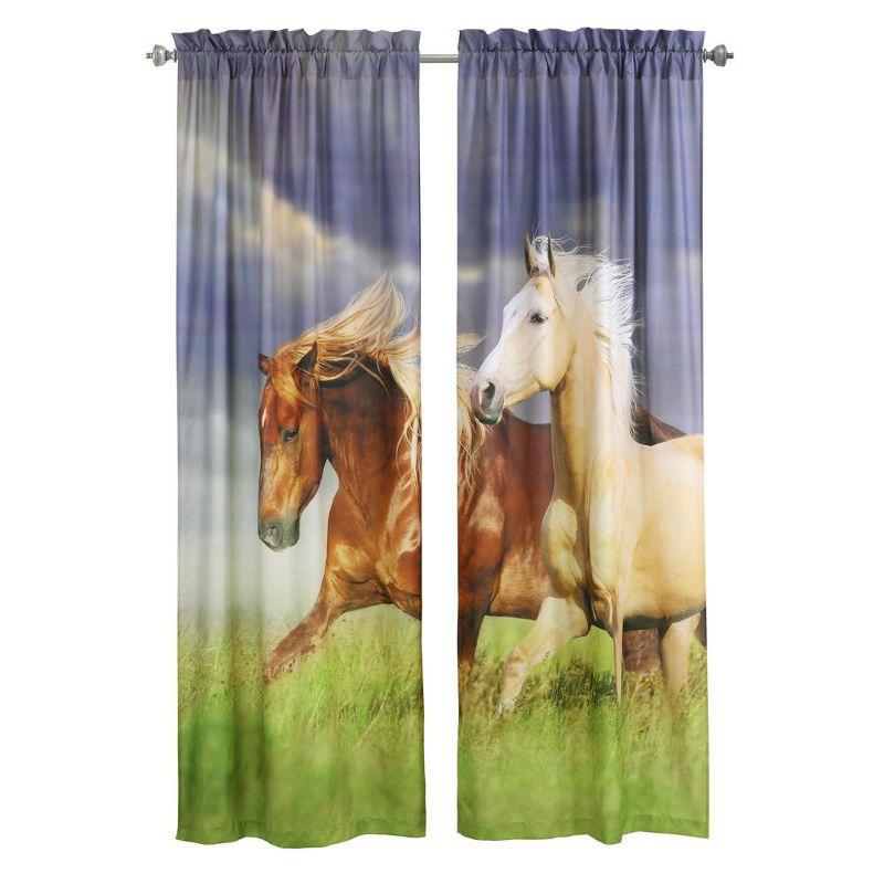 Habitat Photo Real Horses Light Filtering Printed Drapes Displaying Pole Top Curtain Panel Pair Each 37" x 84" Multicolor