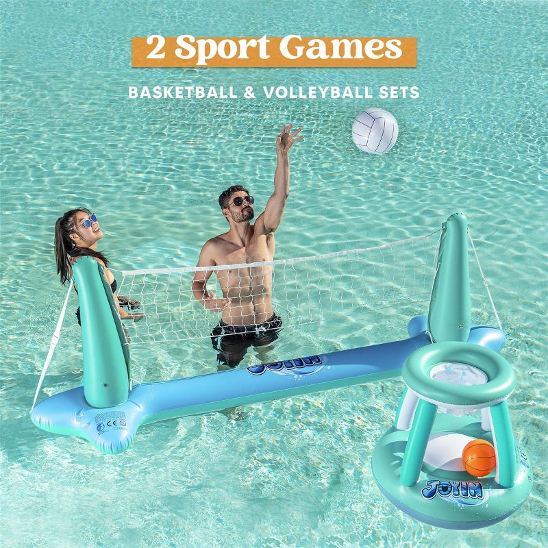 Phantoscope Floating Swimming Game Toy For Kids And Adults, Summer Floaties, Volleyball Court (105”X28”X35”)|Basketball (27”X23”X27”),L-Blue