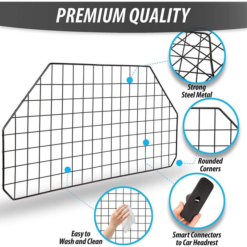 Car Dog Universal Pet Barrier - Zone Tech Premium Quality Black Heavy Duty Coated Wire Adjustable Mounted Headrest Barrier for Pet/Dog Safety