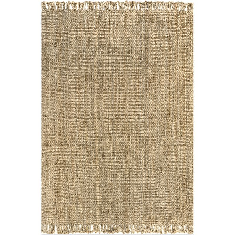 Nuloom 4 Square Daniela Jute Tassel Hand Woven Indoor Area Rug, Natural, Solid Chunky Farmhouse Design, Natural Fiber BedroomLiving Room
