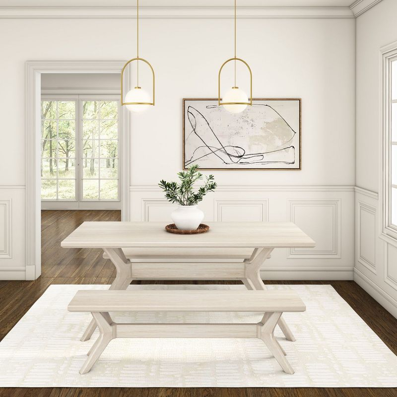 Plank+Beam Solid Wood Verso Dining Bench, 60" Entryway Bench, Minimalist Room Bench, White Sand