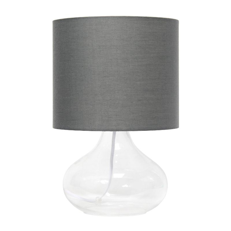Clear Glass Raindrop Table Lamp with Fabric Shade Gray - Simple Designs: ETL Listed, No Assembly, Modern Decor, 1-Way Switch