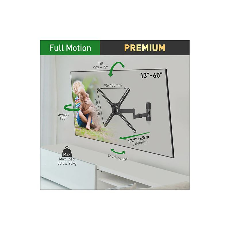 Barkan 13" - 60" Full Motion TV Wall Mount - Extension, Swivel & Tilt