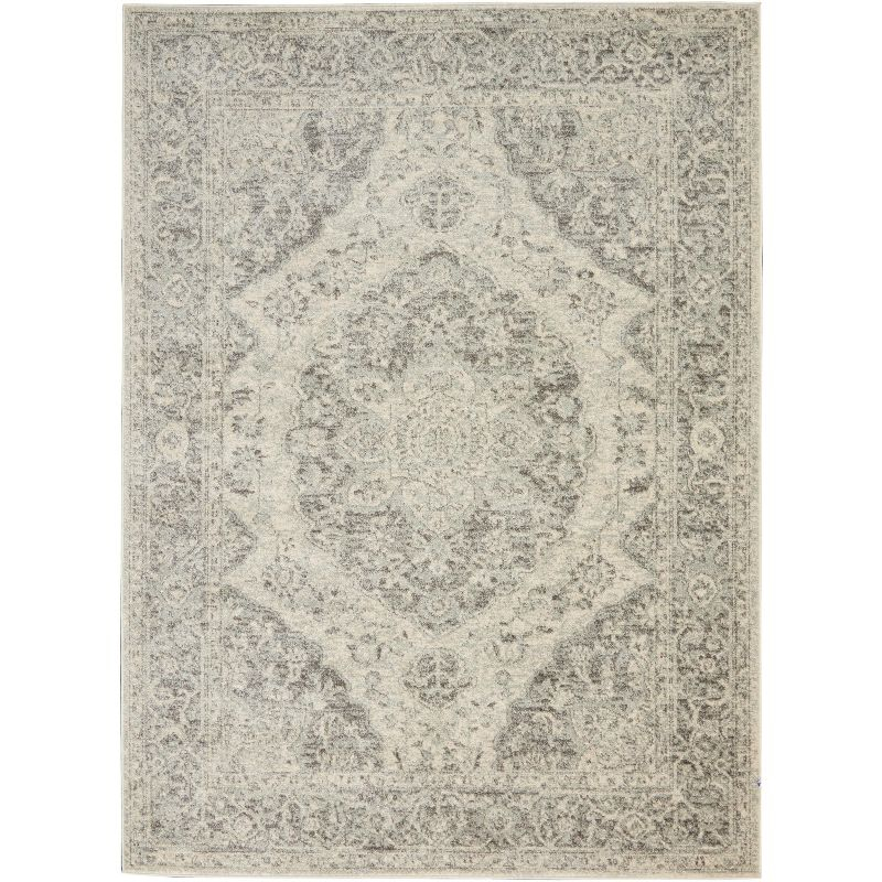 Nourison Tranquil Vintage Persian Center Medallion Area Rug Ivory Grey 5'3" x 7'3"