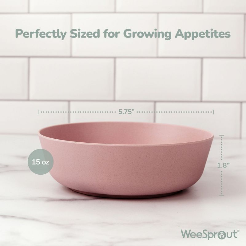 WeeSprout Bamboo Kids Bowls - 15 oz, Set of 4 (Blue, Yellow, Orange, & Red)