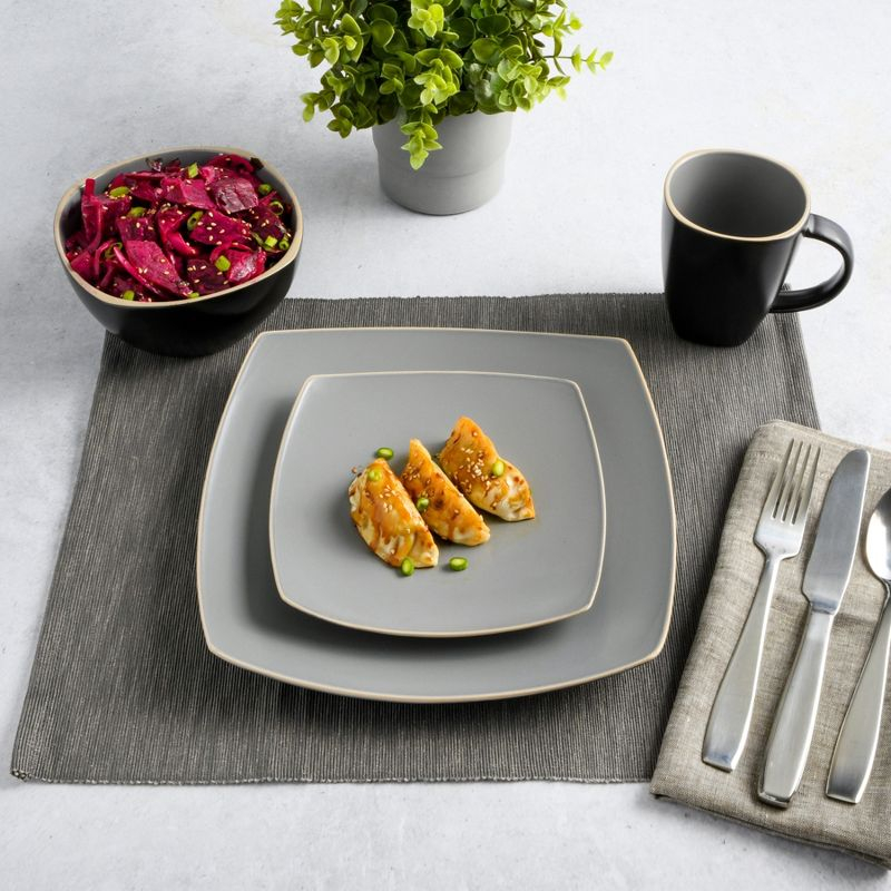 Gibson Soho Lounge Square 16-Piece Matte Stoneware Dinnerware Set Matte Grey
