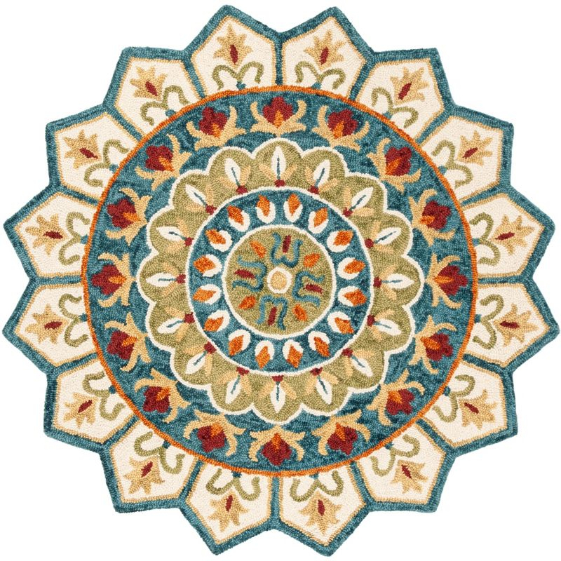Novelty NOV605 Hand Tufted Area Rug - Ivory/Blue - 5' round - Safavieh.