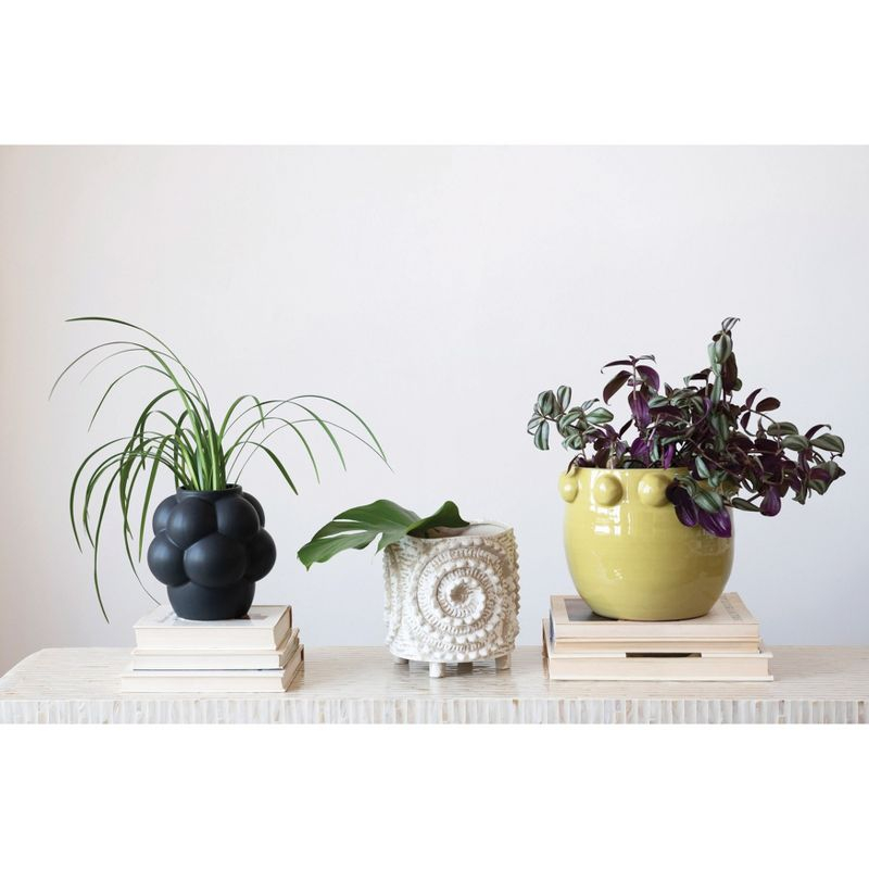 Storied Home Bulbous Stoneware Vase with Raised Dots and Matte Finish, Black