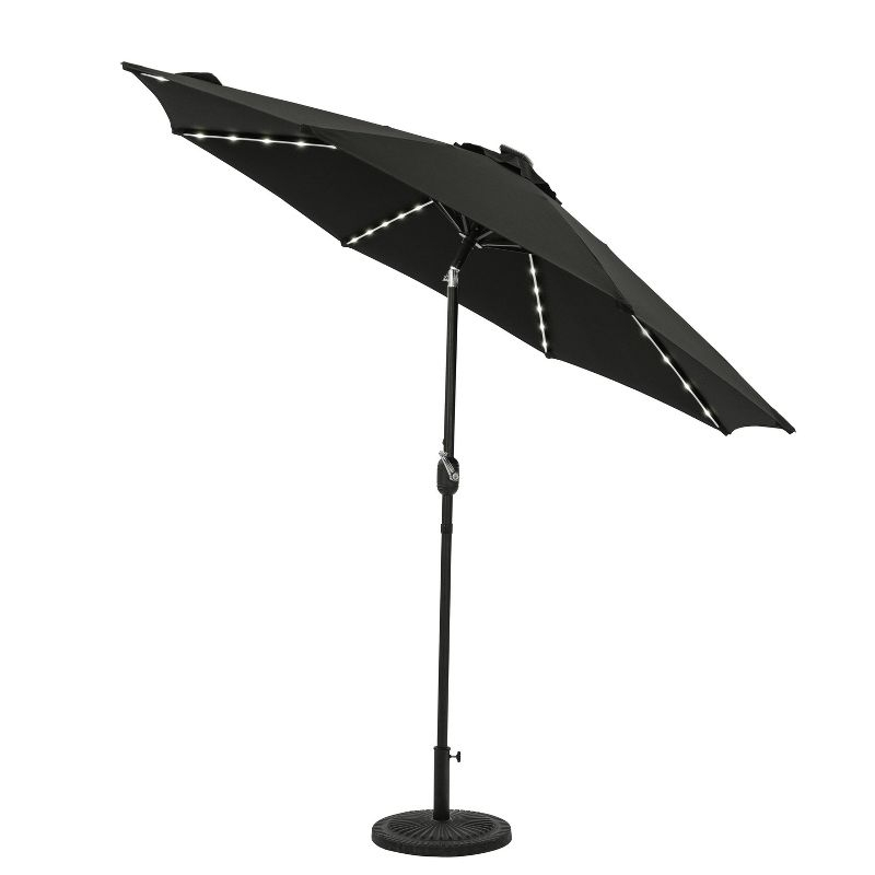 9' x 9' Mirage II Fiesta Market Patio Umbrella with Solar LED Tube Lights Black - Island Umbrella: Weatherproof, UV Protection, Crank Lift