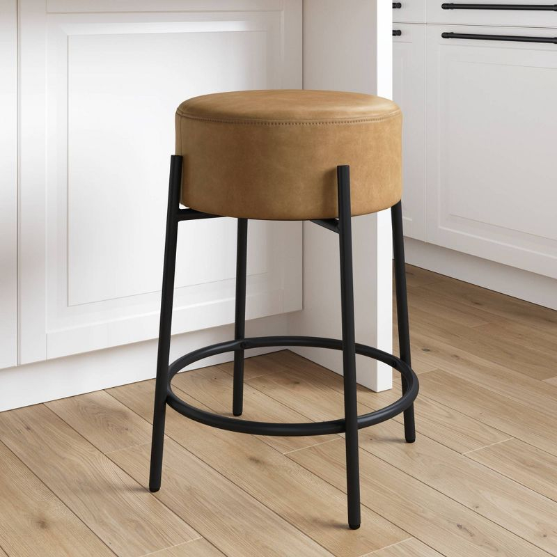24" Isaac Upholstered Barstool with Footrest in Light Brown/Matte Black - Nathan James