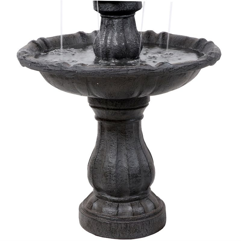 Sunnydaze Outdoor 2-Tier Solar Powered Water Fountain with Battery Backup and Submersible Pump - 35" - Black Earth Finish