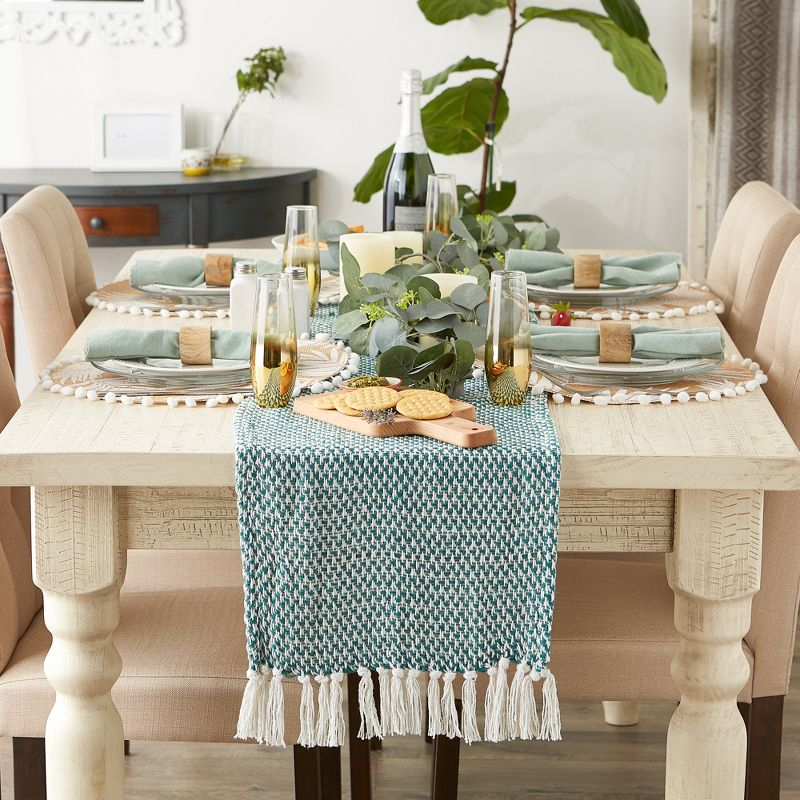 Design Imports  Teal Woven Table Runner 15X108
