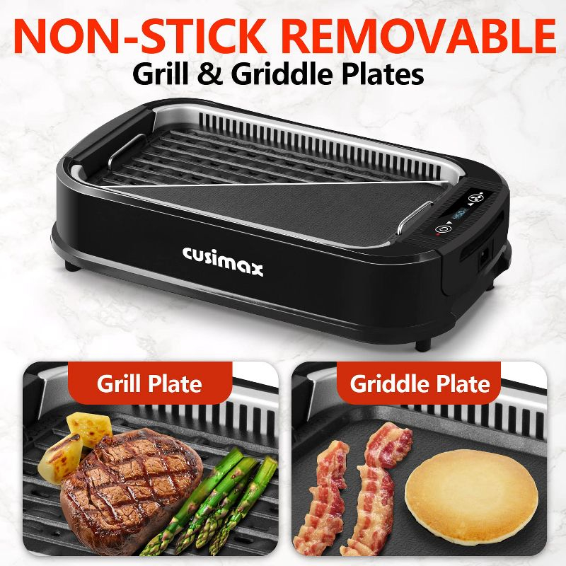 Cusimax Electric Portable Indoor Smokeless Grill, Double Plates (Black)
