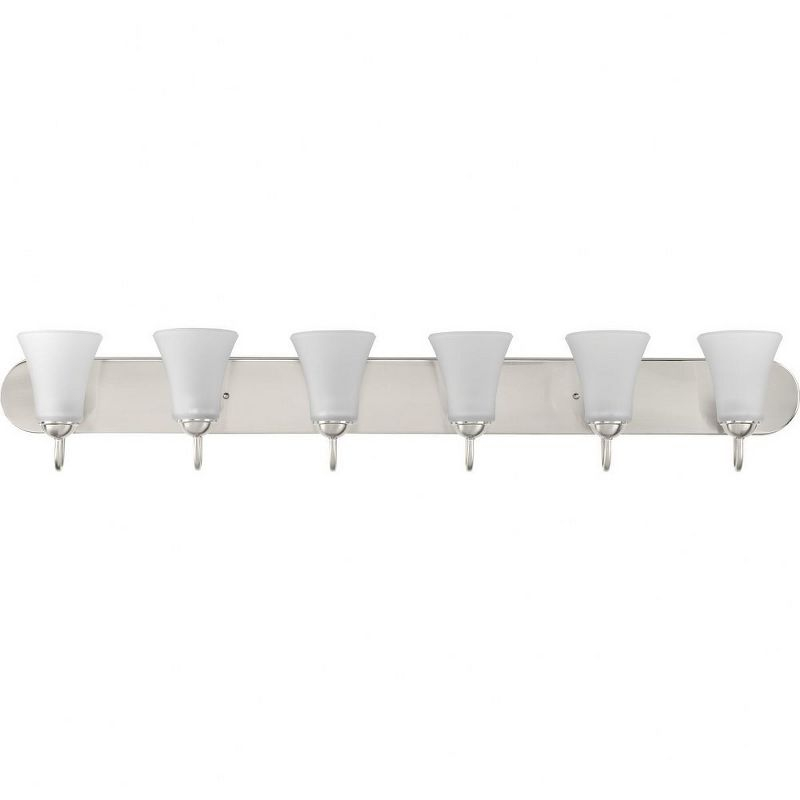 Progress Lighting, Classic Collection, 6-Light Bath, Brushed Nickel, Etched Glass Shades