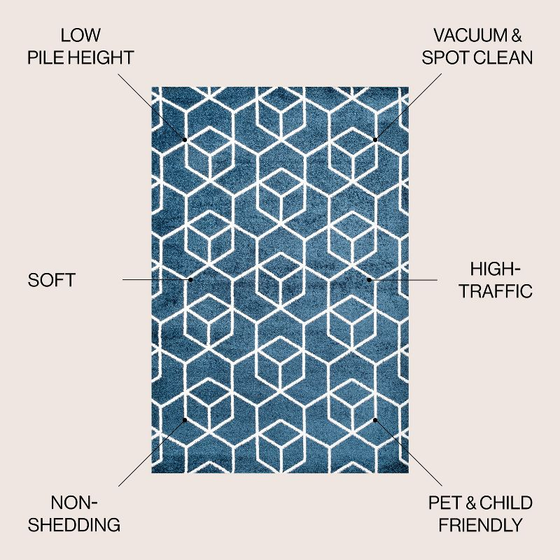 3'x5' Tumbling Blocks Modern Geometric Area Rug, Navy/White - JONATHAN Y