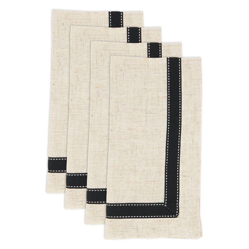 Saro Lifestyle Linen Blend Grosgrain Accent Napkin (Set of 4), Black, 20"x20"