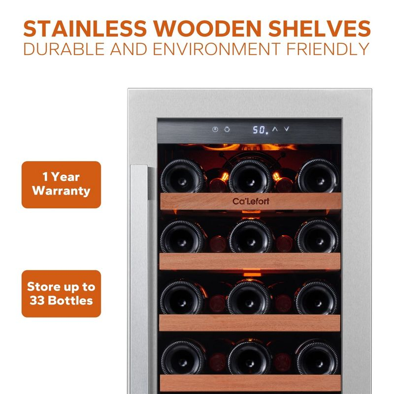 Ca'Lefort 15 inch Wine Refrigerator, 33 Bottle Wine Cooler Freestanding & Built-in